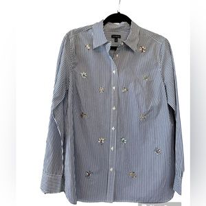 Talbots Rhinestone Jeweled Bug Button Down Shirt Women’s (Size Medium)